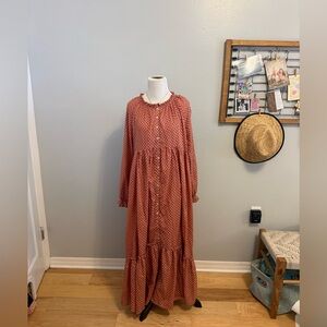 Elegant Rust Long Sleeve Maxi Dress